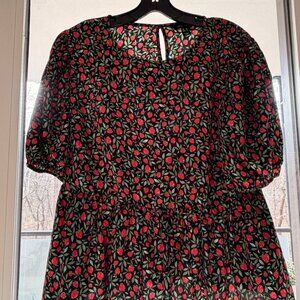 New Look Strawberry Print Peplum Blouse – Black – Size US 12